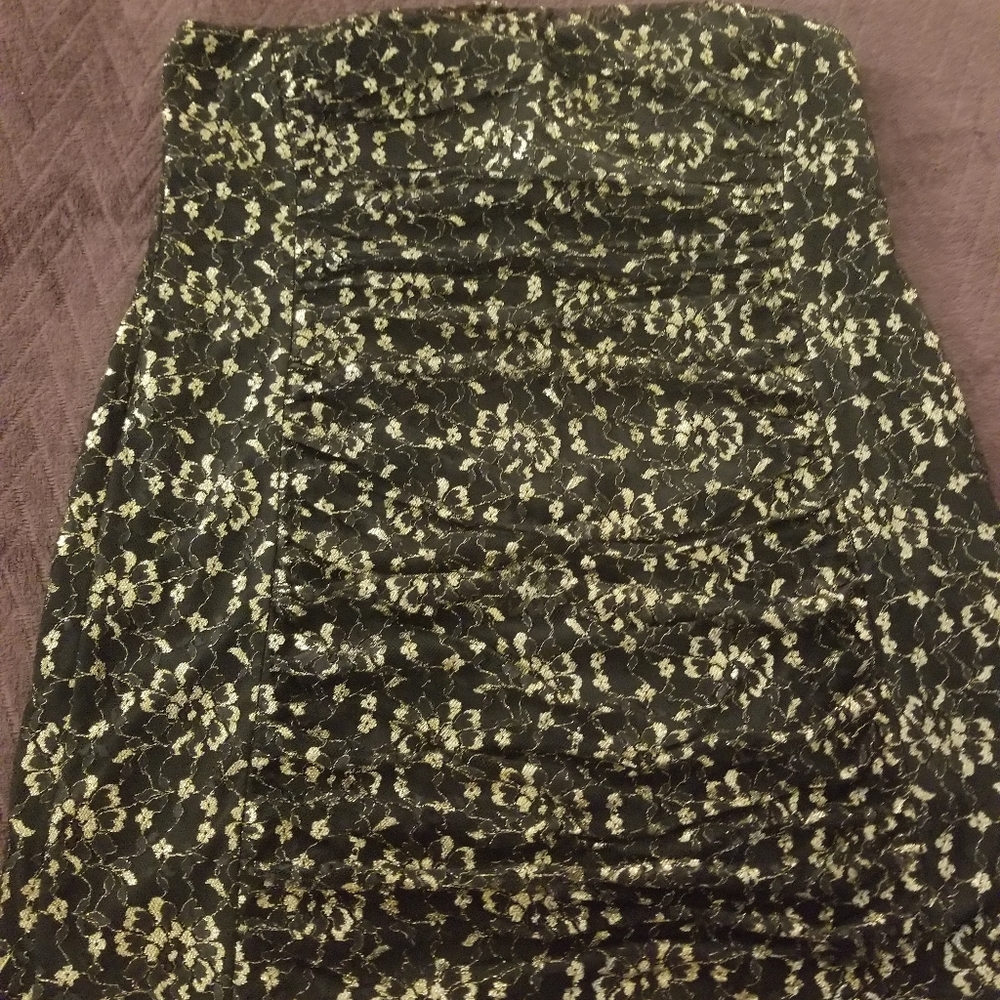 Black gold lace rouched strapless cocktail dress - Picture 1 of 5